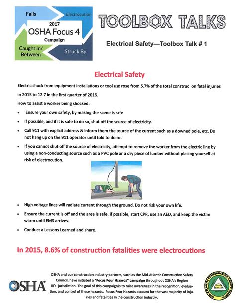 tool box talk topics electrical safety|free printable osha toolbox talks.